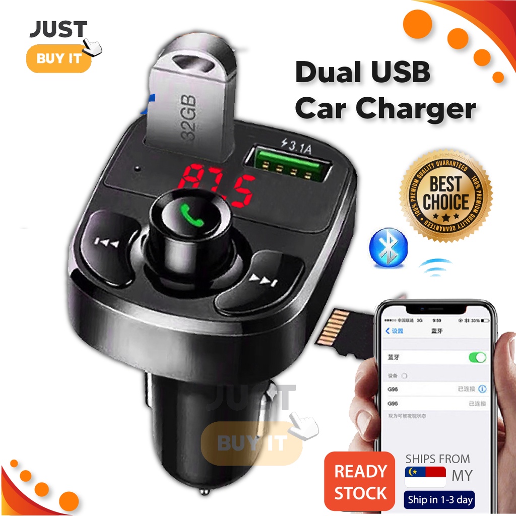 Pemain Mp3 Kereta Car FM Transmitter Bluetooth 5.0 Handsfree Car Audio Adapter TF Card USB Charger Receiver Car