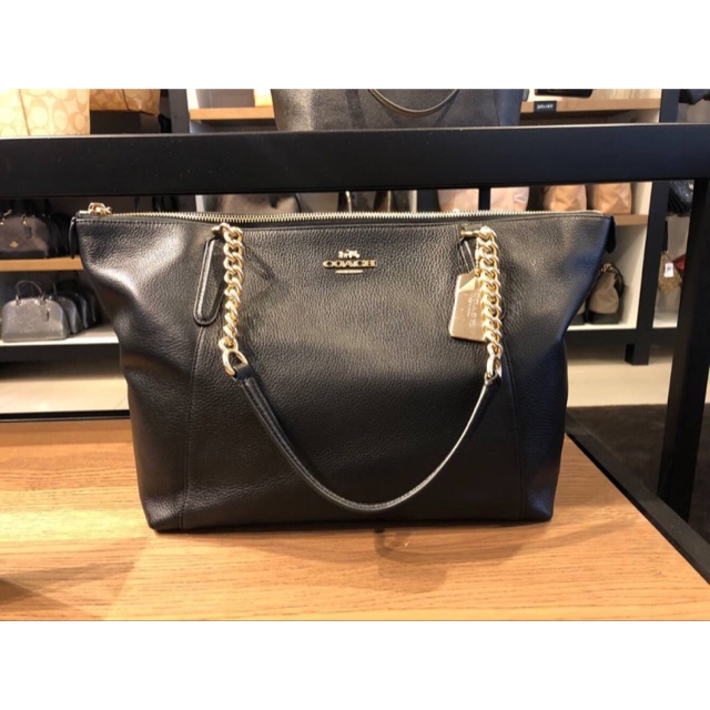 coach ava chain tote black