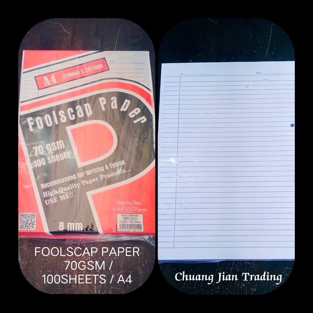 SBS 0014 Foolscap Paper 70 gsm 100 sheets (1 bundle = 10 packets)