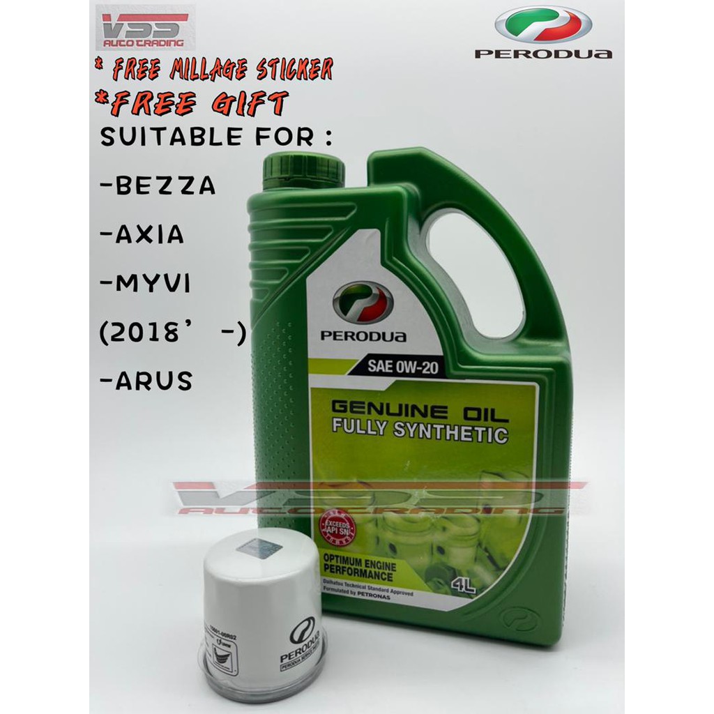 Perodua engine oil 0w20 Fully Synthetic (4L) +Perodua Bezza Oil filter