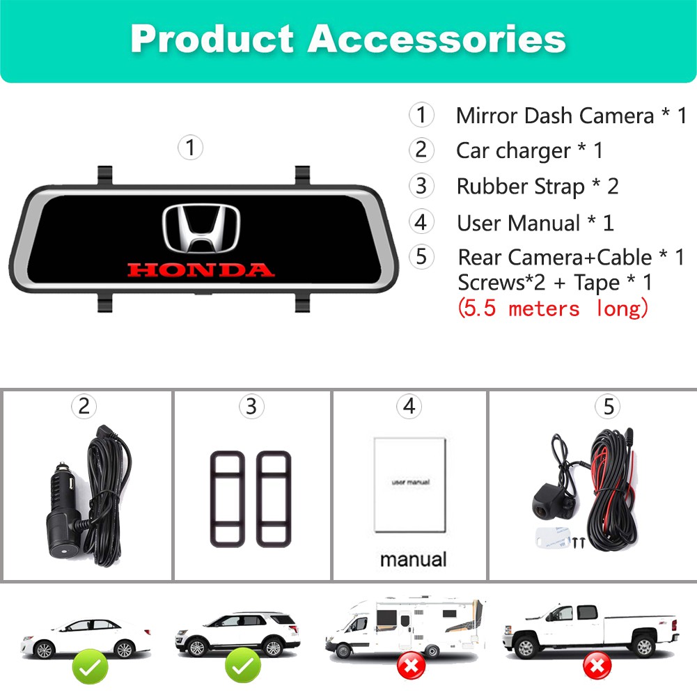 Car Dash Cam for Honda 10 inch AHD 1296P Right Lens Recorder 24 hours Full  Parking Monitoring Car Camera for Saga Alza Persona Bezza Iswara Sedan 