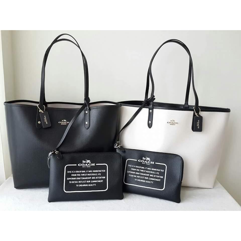 Coach F36609 Reversible PVC City Tote & Travel Pouch Black/White | Shopee  Malaysia