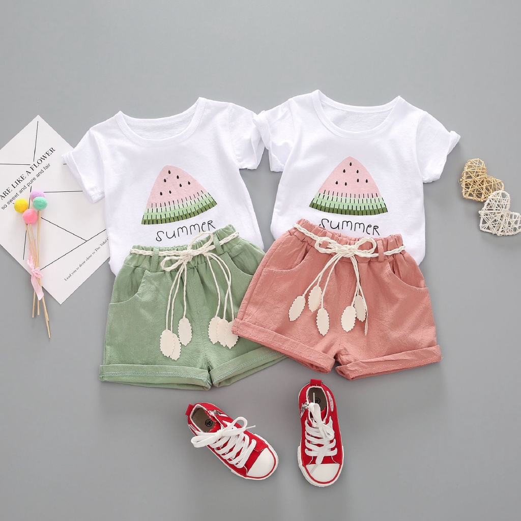 Toddler Girls Clothes Set Summer 2020 Fashion Short Sleeve T shirt+Shorts  Girls Outfits Kids Clothing 2 3 4 Years Ropa Nina | Shopee Malaysia