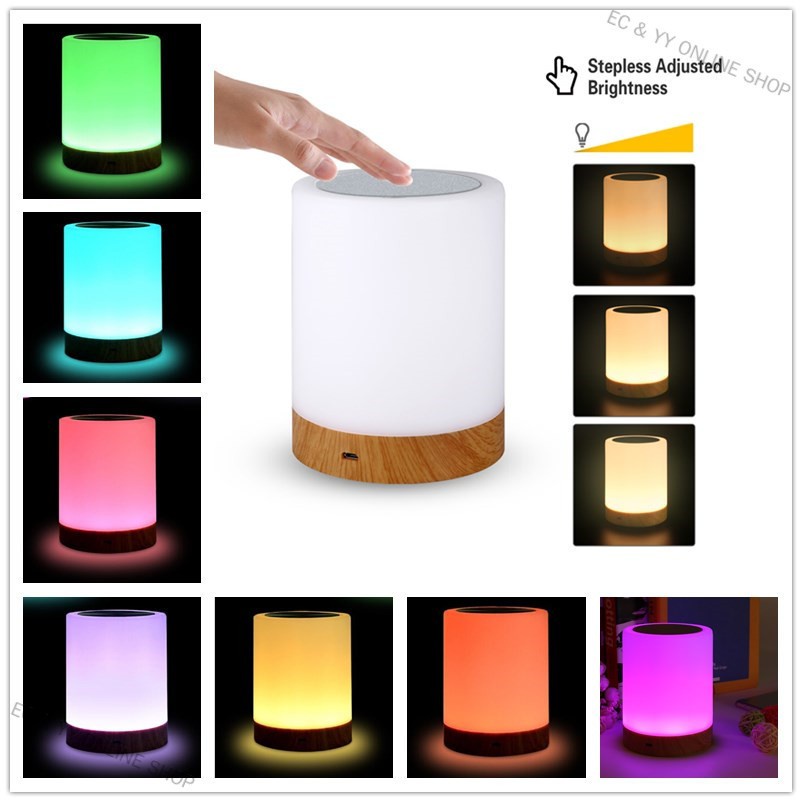 EC & YY ONLINE SHOP USB Charging LED Dimmable Colorful Night Lamp Wood Grain Bed Light Home Office Decoration Gift