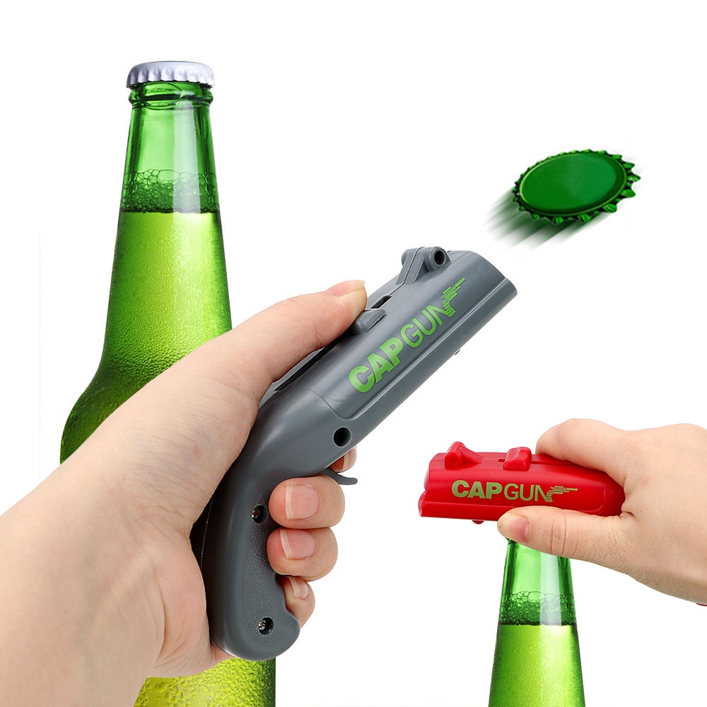 Portable Cap Gun Creative Flying Cap Launcher Bottle Beer Opener Bar Tool Drink Opening Gun Shaped Bottle Lids Shooter