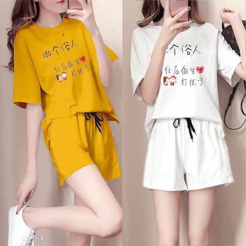 2pcs Pajama Girls Summer Students Korean Cute Women S Short Sleeve Shorts Home Clothes Suit Loose Large Cartoon Homesuit Nightwear Ready Stock Shopee Malaysia