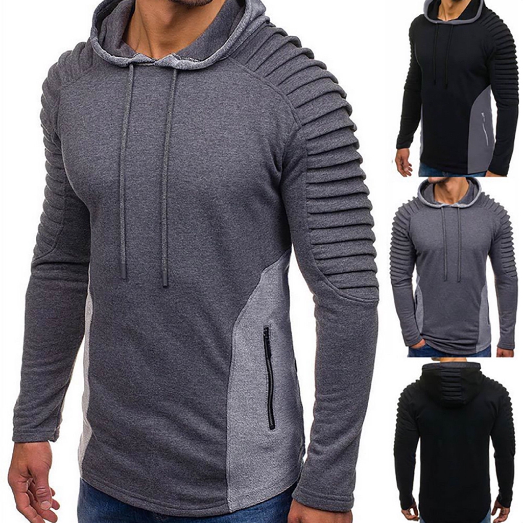 mens pleated sleeve hoodie