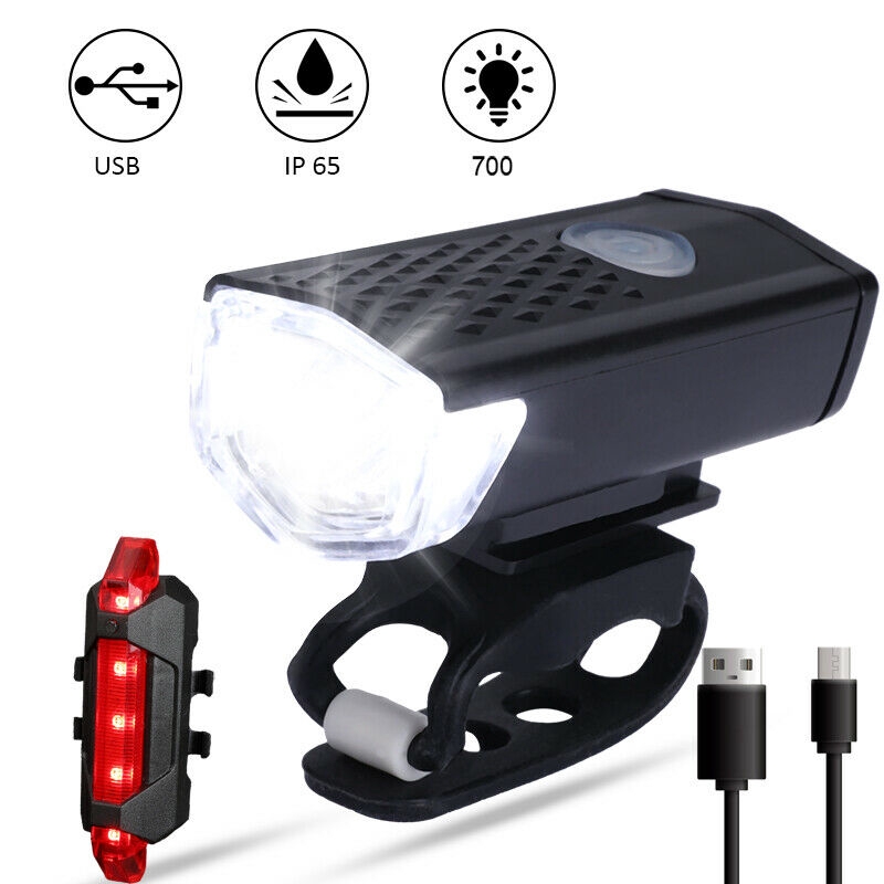 USB Rechargeable LED Bicycle Headlight Bike Head Light Front Rear Lamp Cycling 