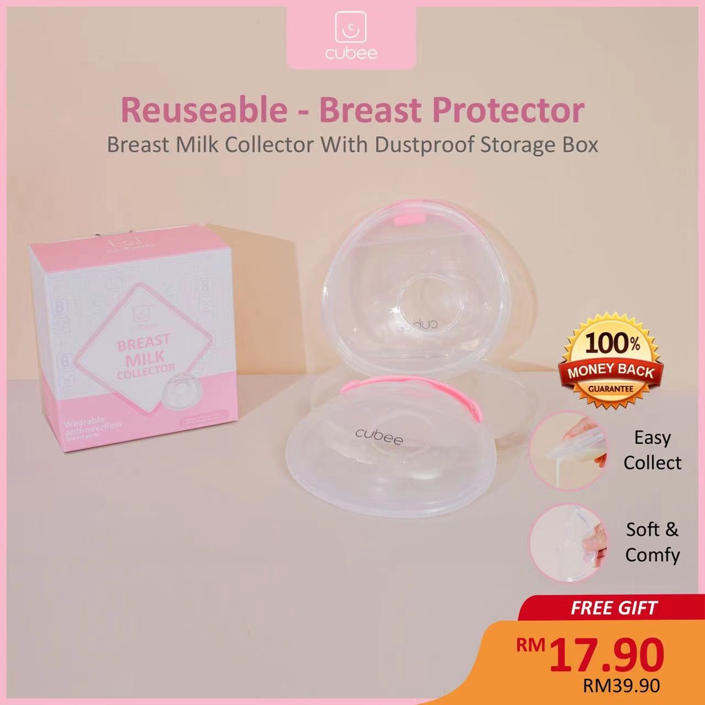 Cubee Silicone Wearable Breast Milk Collector [2pcs] 3 in 1 With Storage Box Reuseable Breast