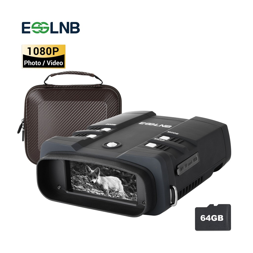 ESSLNB Night Vision Binoculars 1080P 5W Infrared 4” Viewing Screen Night Vision Goggles with 64GB Card 2300ft for Hunting Batteries Included Camping 