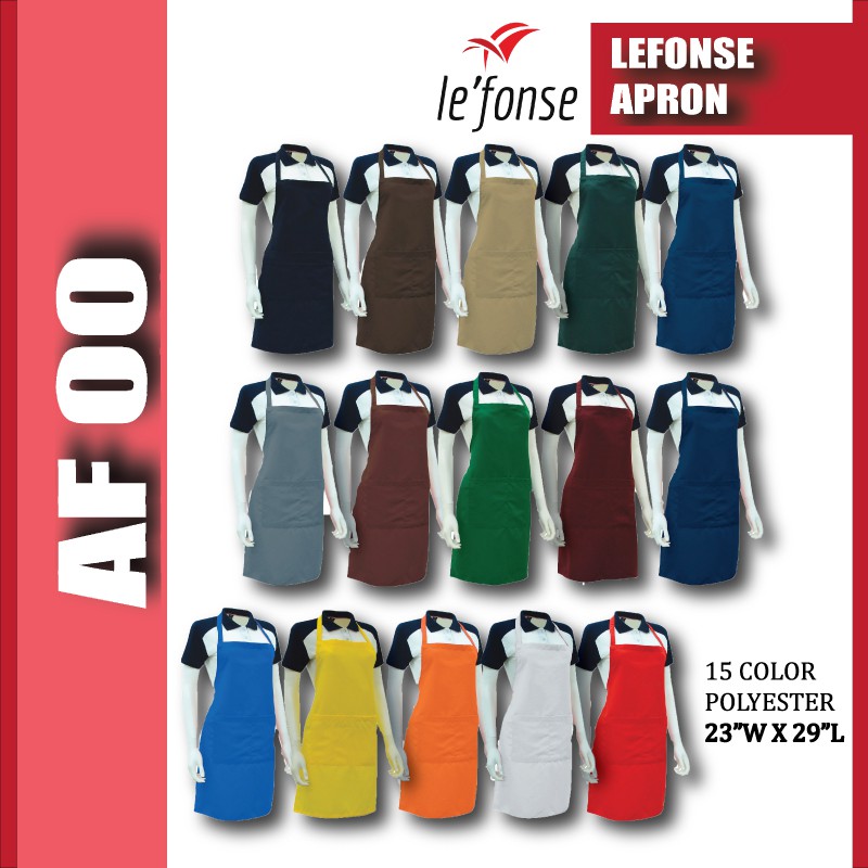 LEFONSE MALAYSIA 100% Polyester Full Body Apron White Black Navy Green Blue Red Brown Grey Orange Yellow AF00