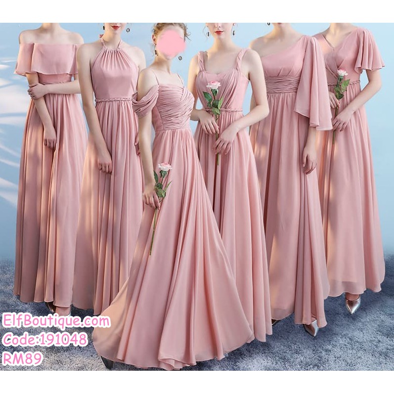 Bridesmaid Sister Maxi Dress Long Dinner Gown Pink