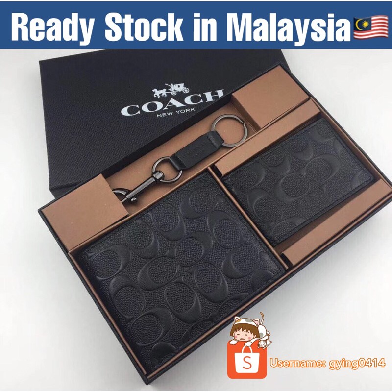 READY STOCK Coach Embossed Signature Crossgrain Leather Black Short Wallet  Men Gift Set Cardholder Keychain 74929 f74929 | Shopee Malaysia
