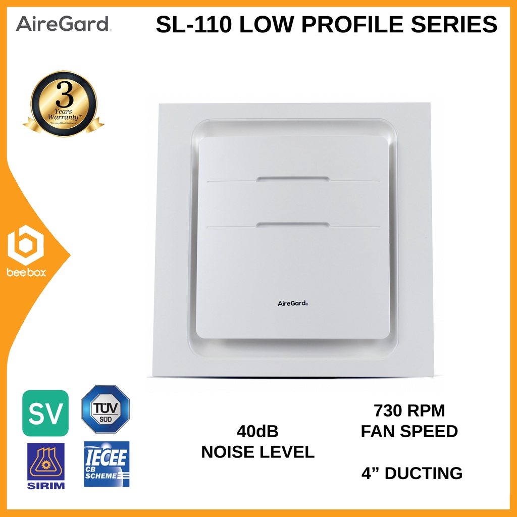 AireGard SL110 / SL110 Air Ventilation Exhaust Fan Super Low Profile Series 105CFM 4" / 4 inch