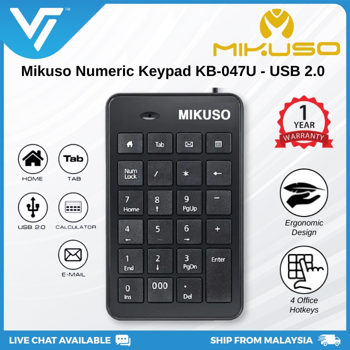 Mikuso Numeric Keypad KB047U USB 2.0 Multimedia Keyboard with 4