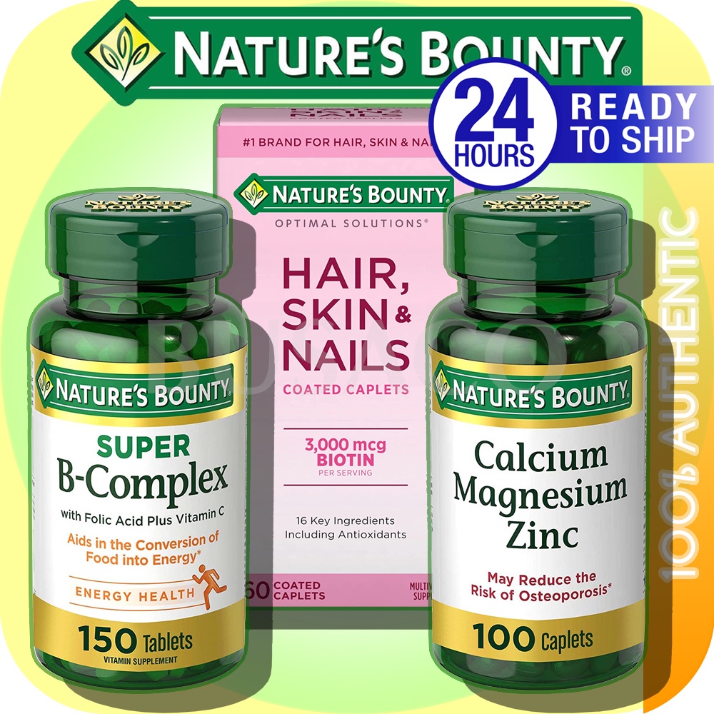 Nature's Bounty Calcium, Magnesium, Zinc | Super B-Complex w Folic Acid |  Probiotic | Hair, Skin & Nails, Biotin Gummies | Shopee Malaysia