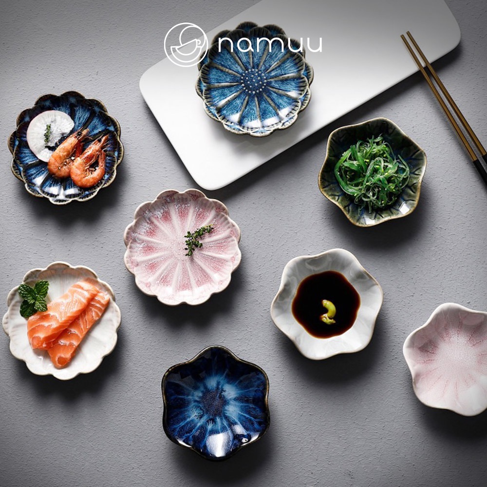 NAMUU Japanese Style Ceramic Flower Sauce Plate Seasoning Dishes Dipping Soy Sushi Sauce Plate Pinggan Sos 调味碟 小碟子
