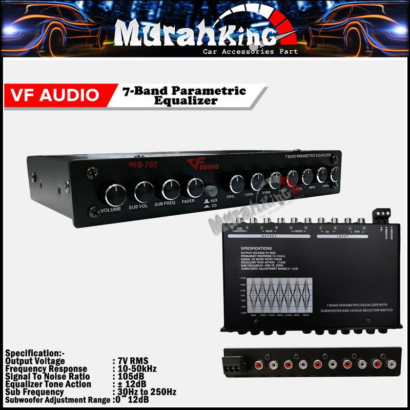 VF Audio VFQ700 7 Band Car Audio Pre Amp Parametric Equalizer with Subwoofer Output Shopee