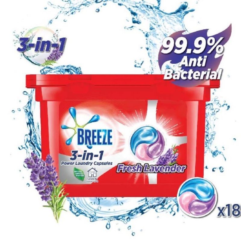 Breeze 3 in 1 Power Laundry Capsules Detergent Fresh Eucalyptus Fresh