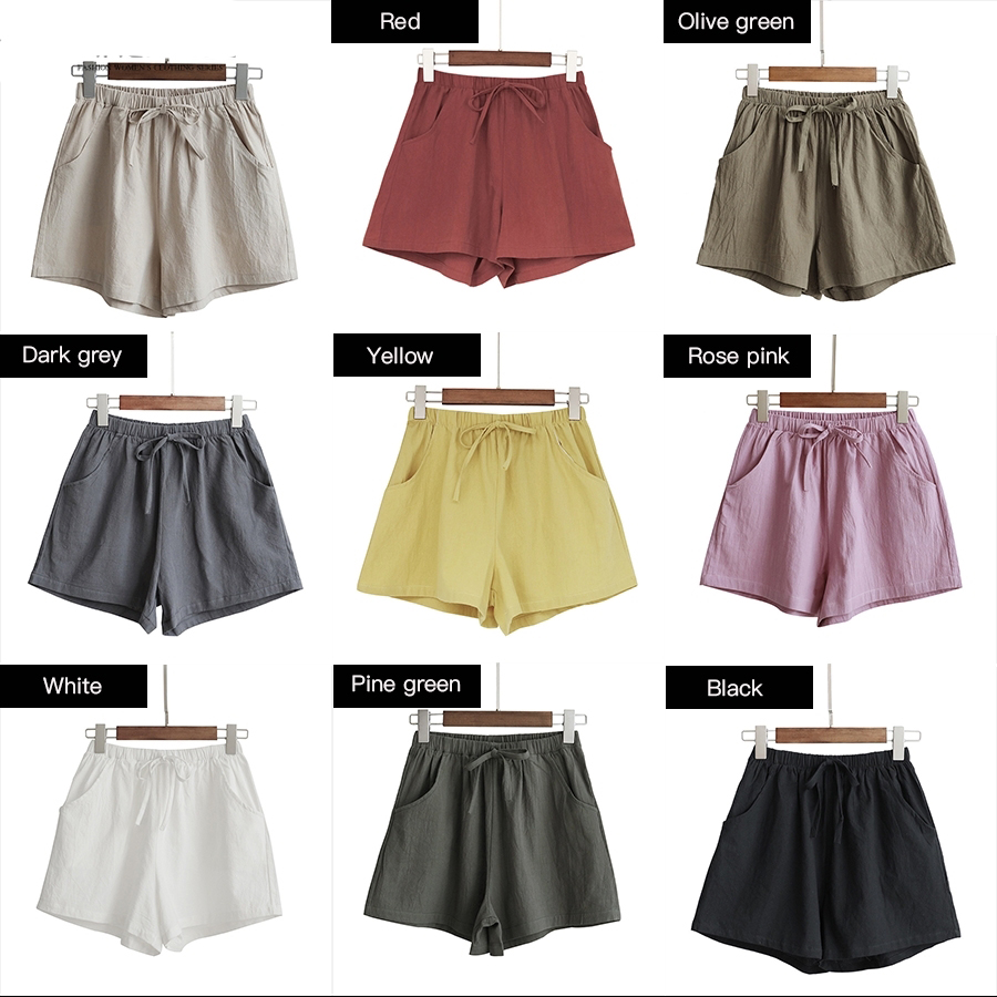 Ready Stock Women Shorts Summer New Loose Linen Wide Leg Slim Elastic