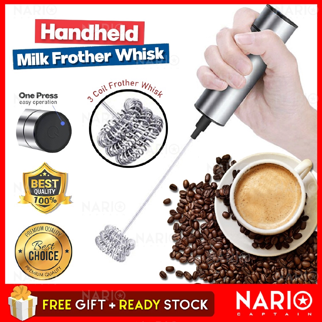 NARIO [ CLEAR STOCK ] Electric Milk Frother Spring Whisk Head Handheld Battery Operated Foam Maker For Coffee, Latte