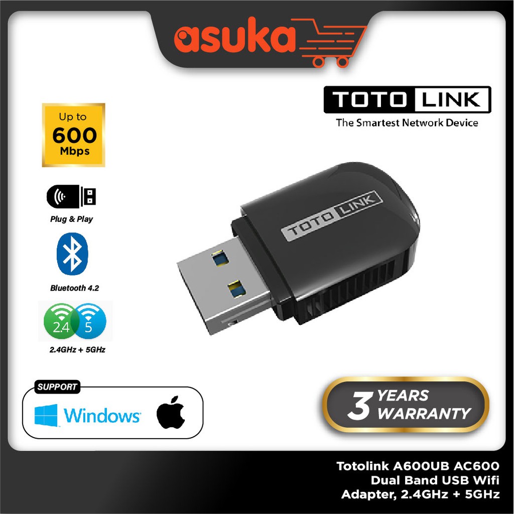 Totolink A600UB AC600 Dual Band USB Network Wifi Adapter + Bluetooth 4.2 Wireless Mu-Mimo For PC/Laptop