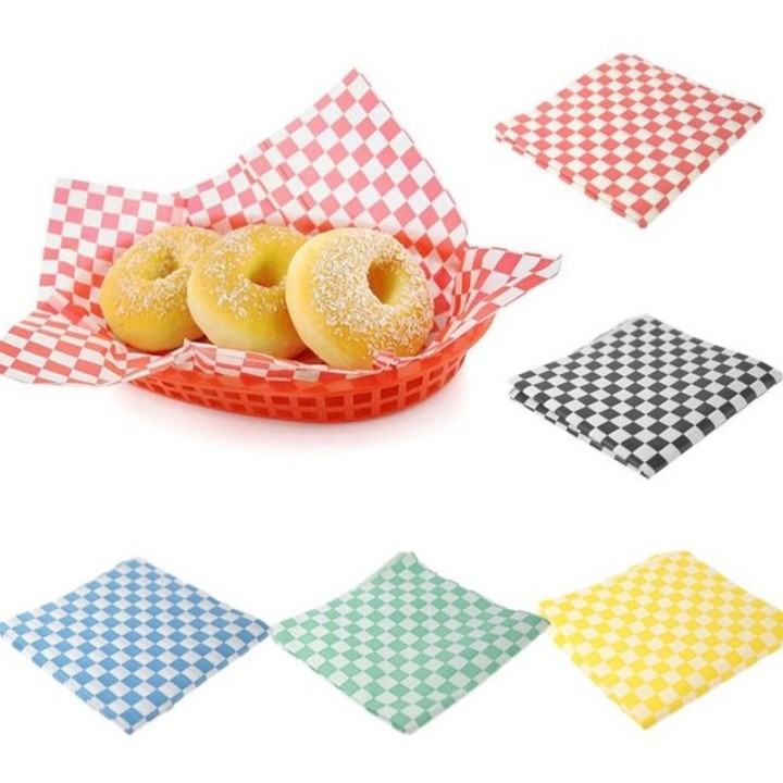 250/500pcs Deli Paper Checkered Disposable Food Grade Wax Papers Dry