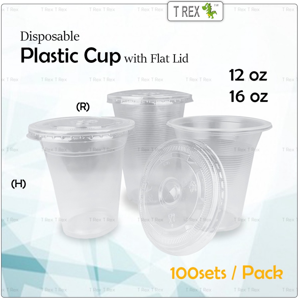 100set Disposable Plastic Cup with Flat Lid / Disposable Plastic Cup