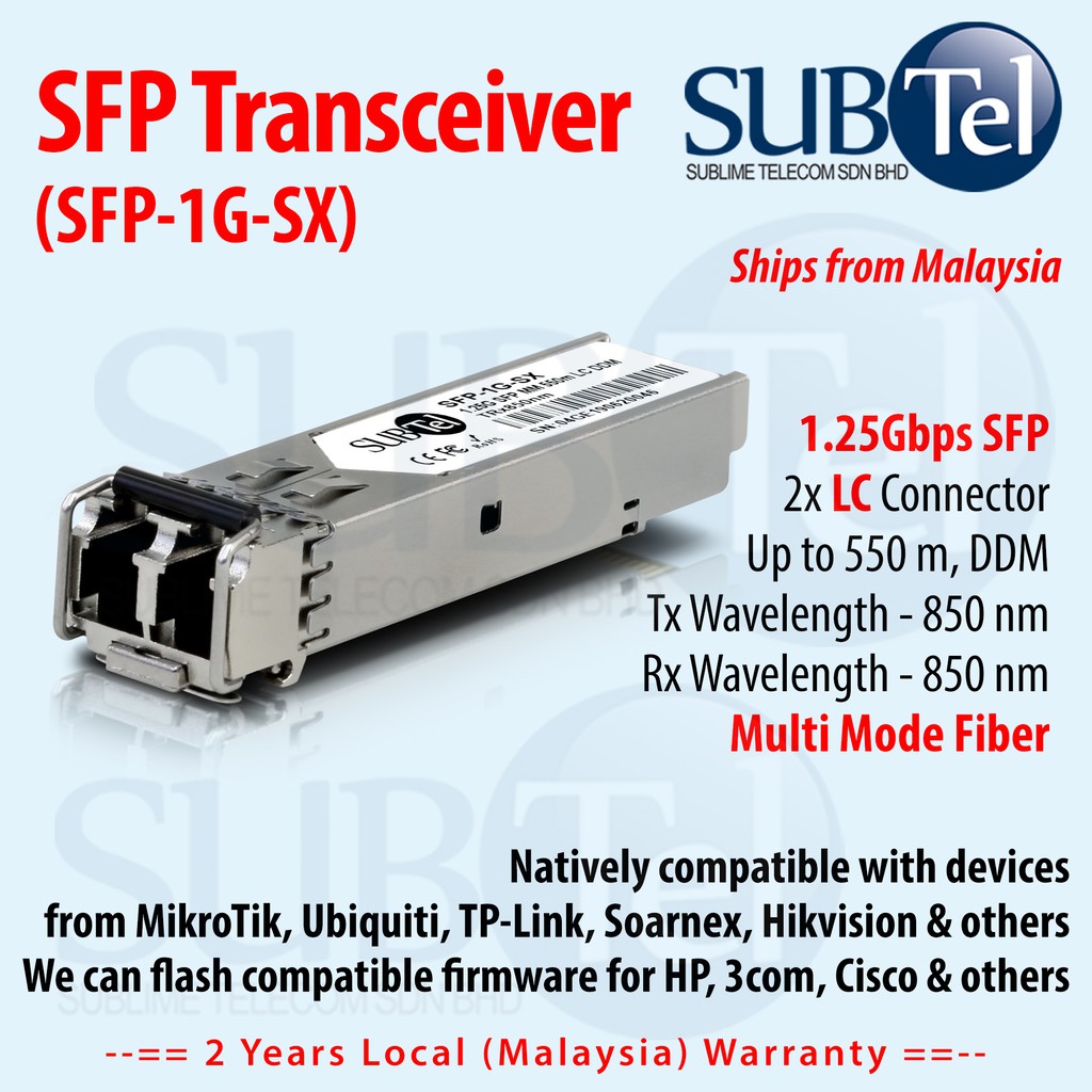 SUBTel SFP-1G-SX 1.25Gb 550m SFP Transceiver module Multimode Fiber MMF ...