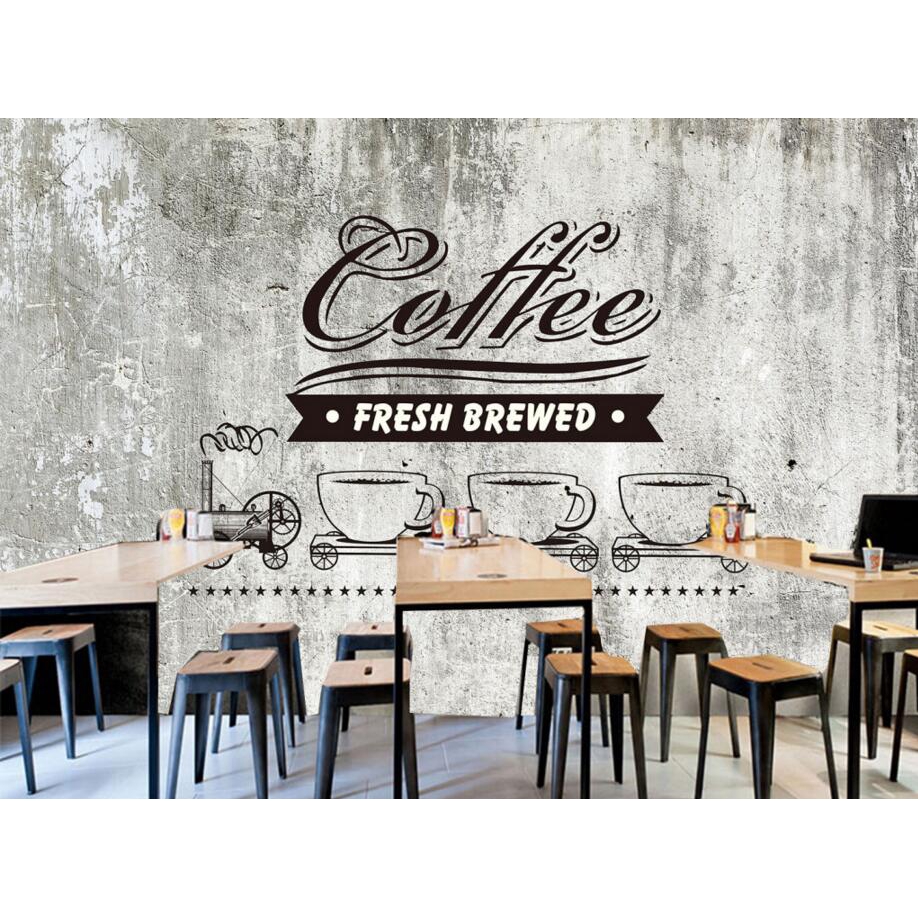 Custom food shop wallpaper,Old cement wall coffee,3D retro murals for the  cafe restaurant hotel background wall PVC wallpaper | Shopee Malaysia