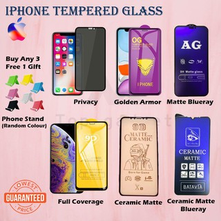 [Free Gift] iPhone X XS XR 11 11ProMax 12 12Pro 13 Pro Privacy/OG/Blue Ray Matte/Ceramic Tempered Glass Screen Protector