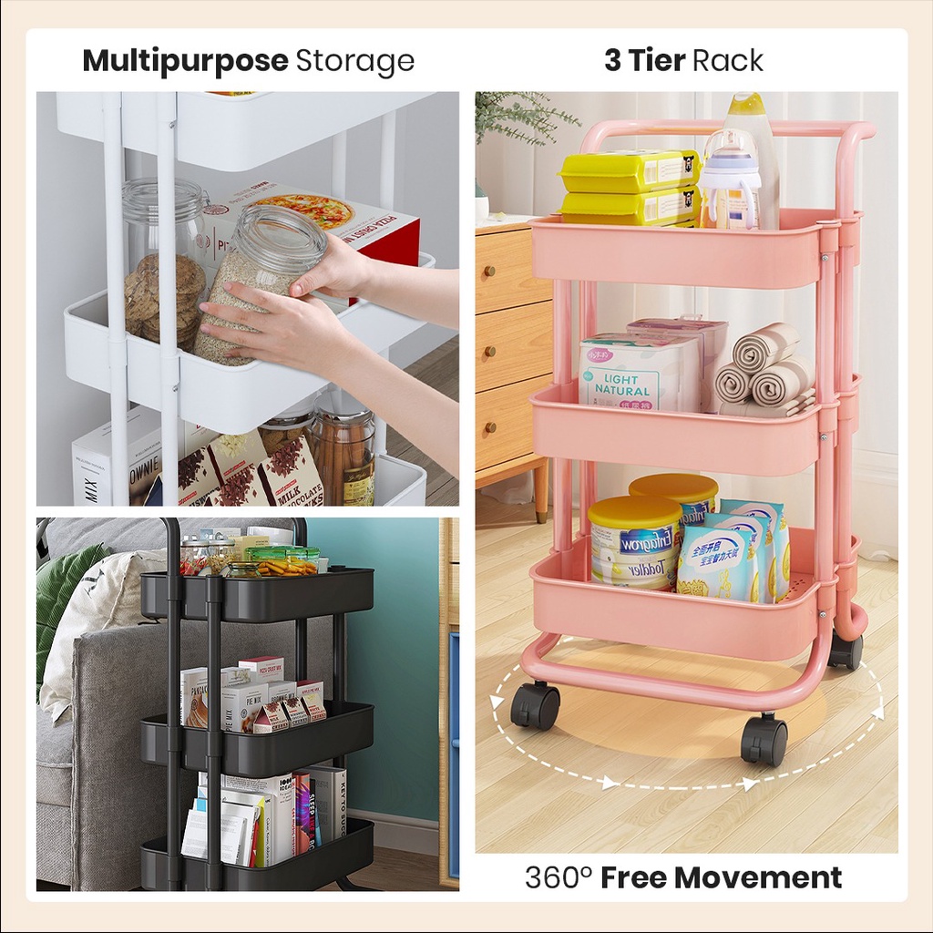 FREE SHIPPING!!! Echo 3 Tier Trolley Trolly Storage Rack Office Shelves Kitchen Rack Book Shelving Toys