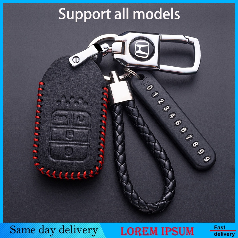 Honda Accord BRV HRV CRV Jazz Civic City Key Cover Leather Smart Key Remote Case Cover with Hand Knitted Rope