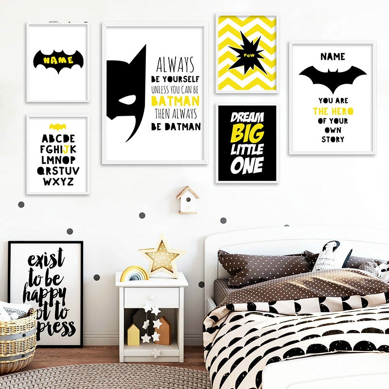 Batman Nursery Quotes Canvas Posters And Prints Cartoon Painting Decor Pictures Boys Kids Bedroom Decoration