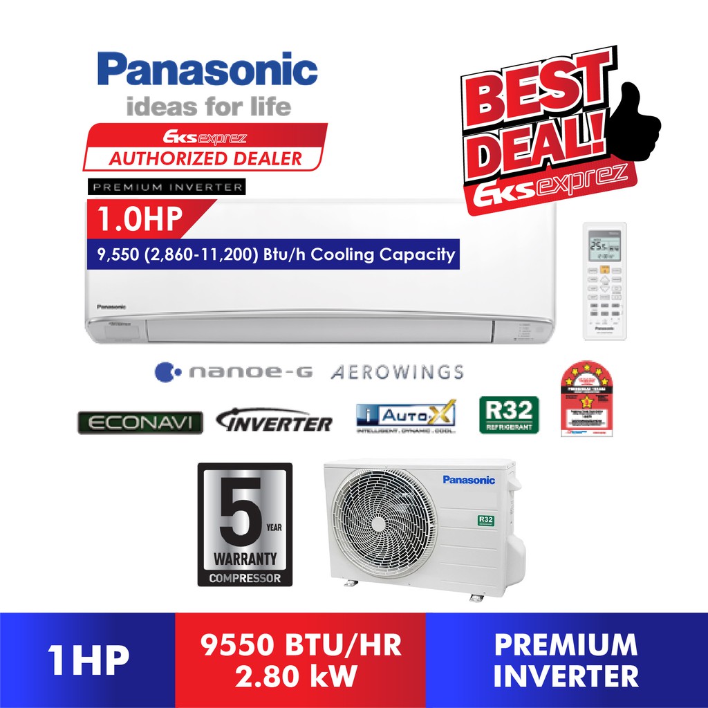 Panasonic Premium Inverter R32 Aircond (1HP/1.5HP/2HP/2.5HP) CS-U10VKH/CS-U13VKH/CS-U18VKH/CS 