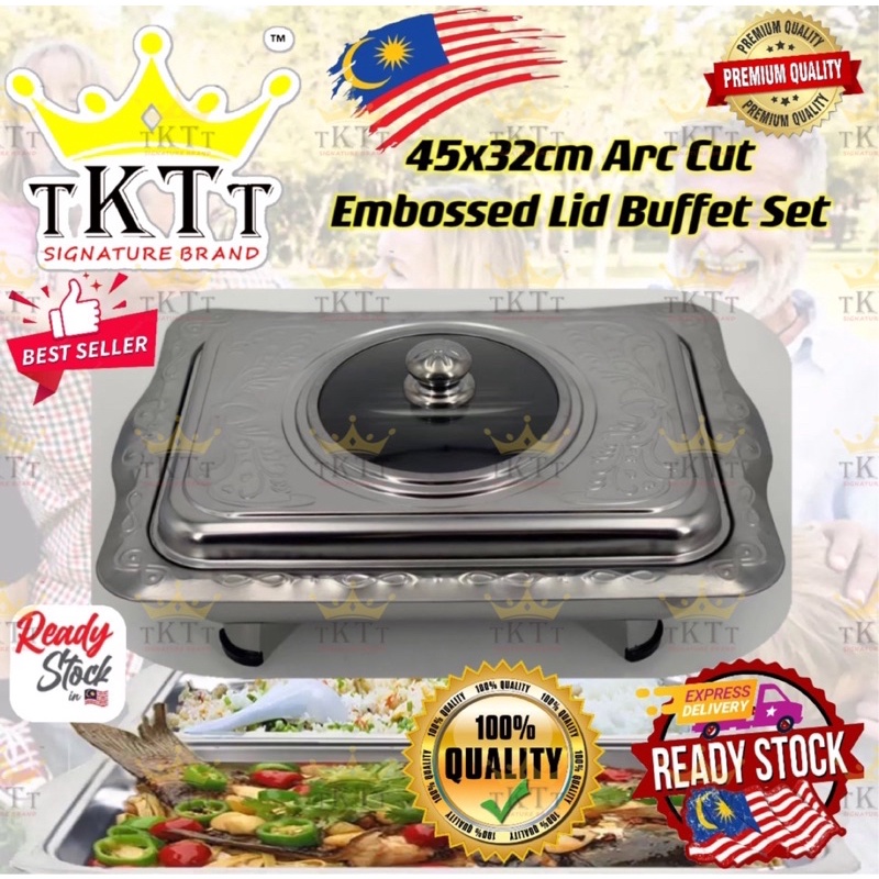 TKTT ™️ 45x32 XXL Embossed Lids Stainless Steel Buffet Set Catering Serving Tray Food Pan Bekas Lauk Katering Serbaguna