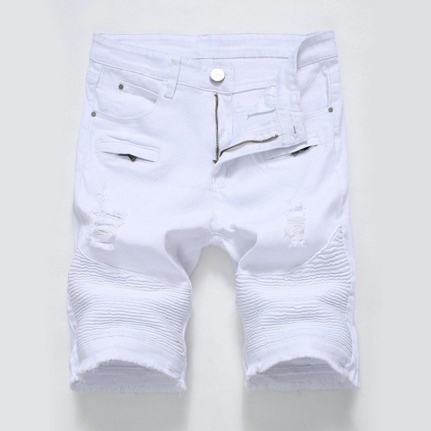 mens white denim shorts ripped