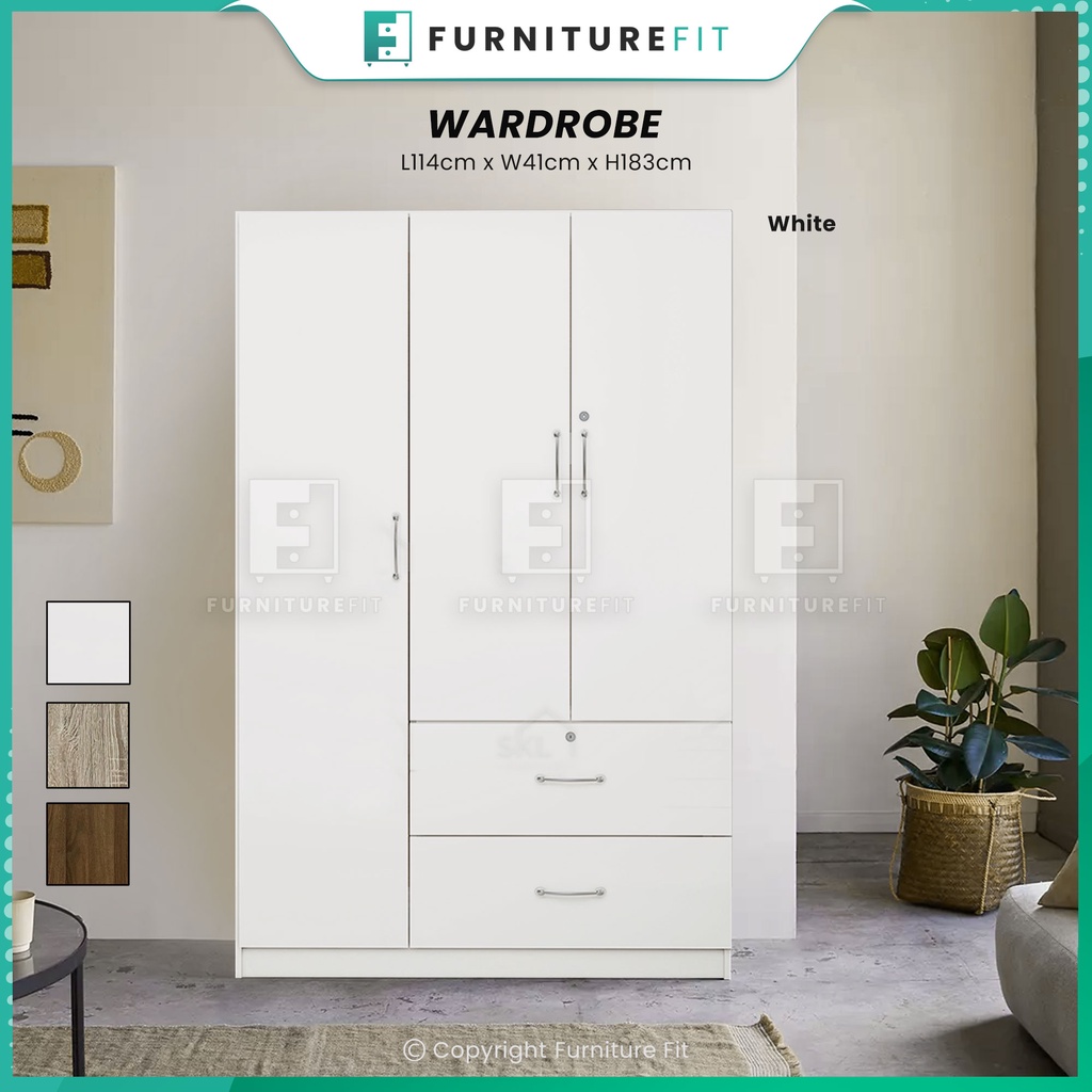 [COLUMBIA/DARK OAK ONLY] FurnitureFit ALMARI 3 PINTU + LACI / ALMARI