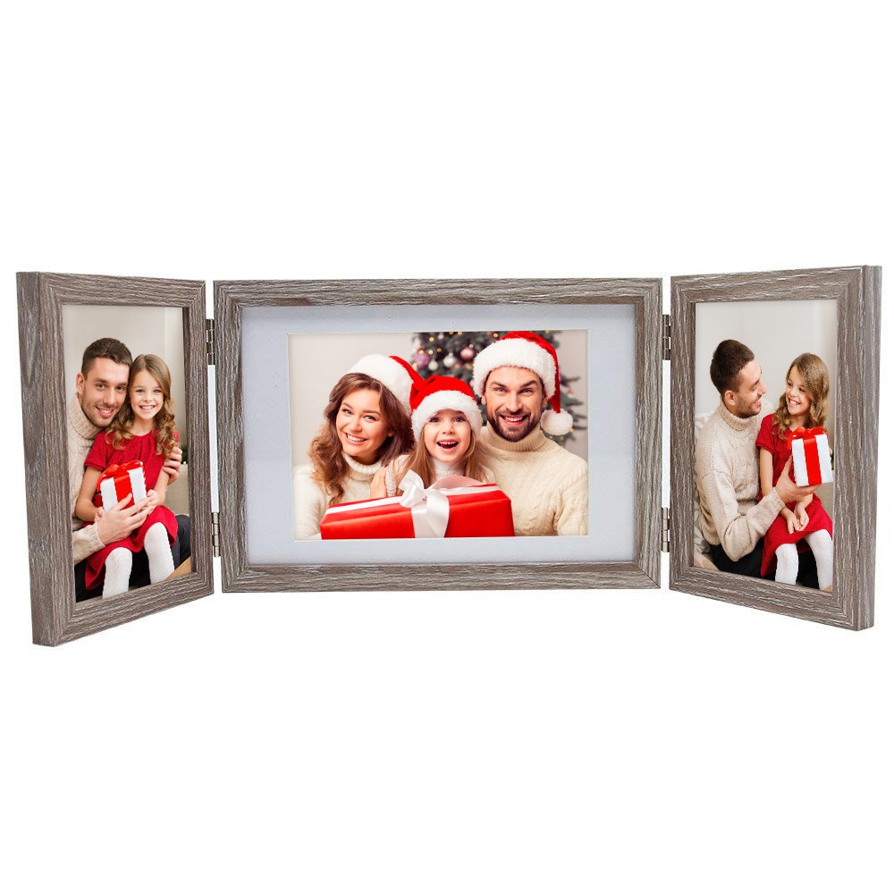 Christmas Three Collage Wooden Photo Frame 4x6 5x7 With Grass