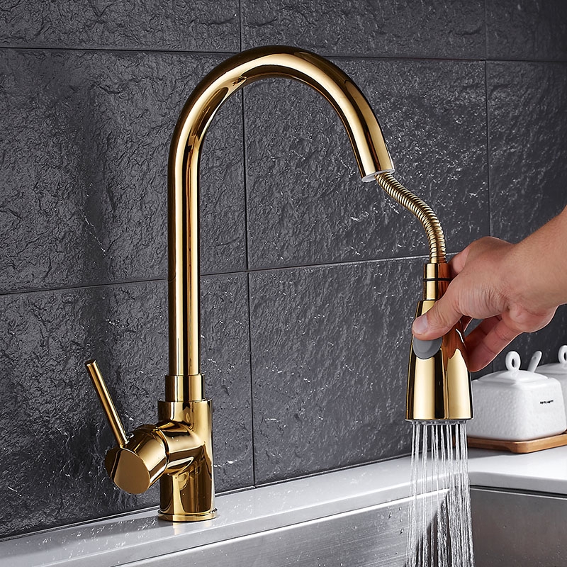 Pull Out Kitchen Faucet Gold Chrome Nickel Black Sink Mixer Tap 360 Degree Rotation Kitchen Mixer Taps Kitchen Tap Shopee Malaysia