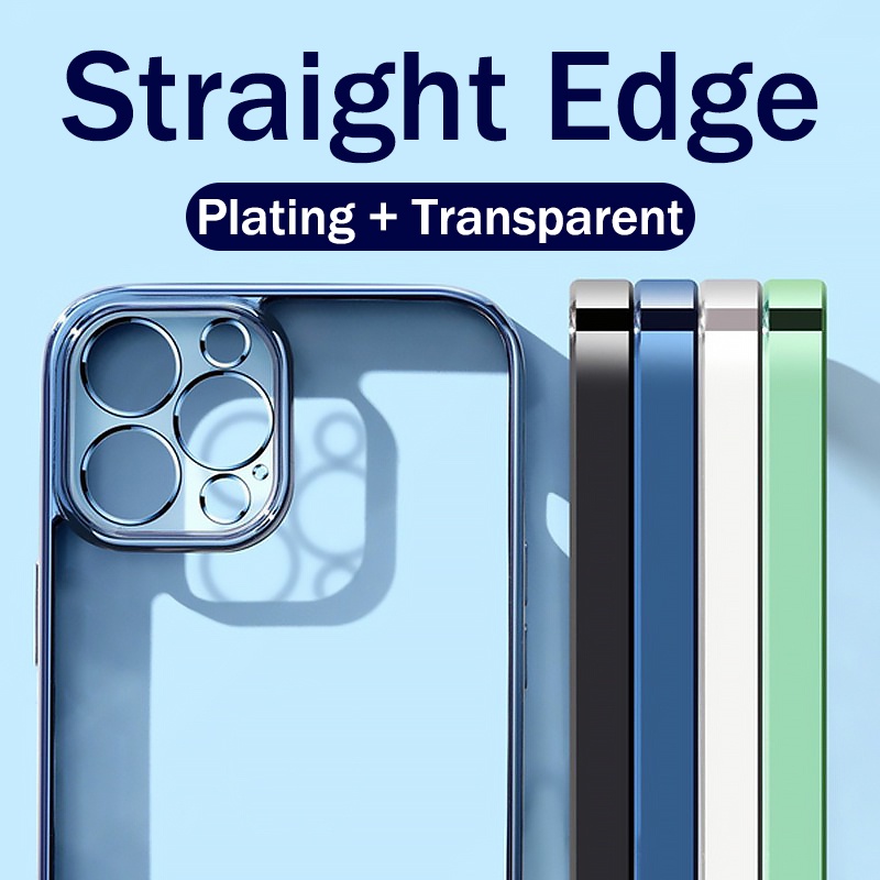 Straight Square Edge Plating Transparent Soft Phone Case For Iphone 14 13 12 11 Pro Max X Xr Xs Max 7 8 6 6s Plus Se Clear Silicone Iphone Casing With Full Cover Lens Shopee Malaysia