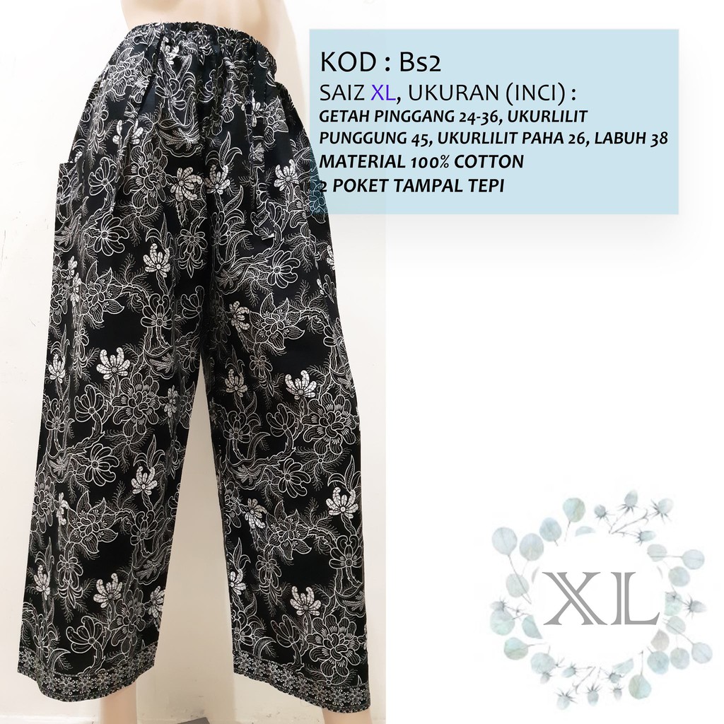  Seluar Batik  Cotton XL BS2 hitam bunga Shopee Malaysia