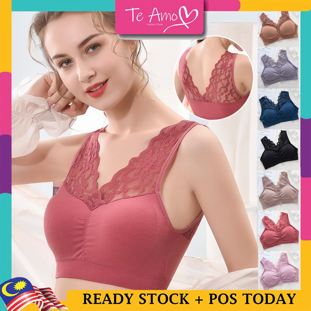 M L 60ab 85cd Baju Dalam Wanita Elegant Lace V Neck Cut Beautiful Back Gathering Seamless Plus Size Wireless Bra