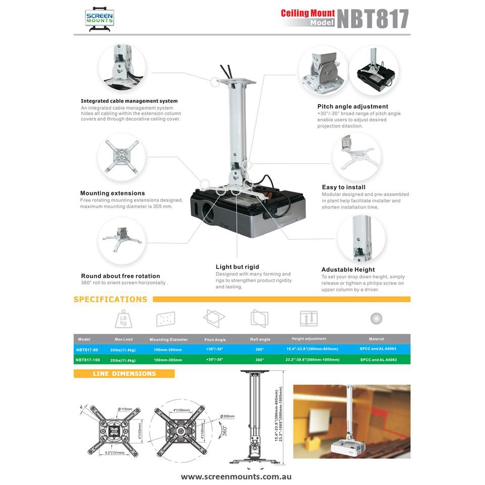 Ready Stock Universal Projector Ceiling Mount Nbt817 60 White