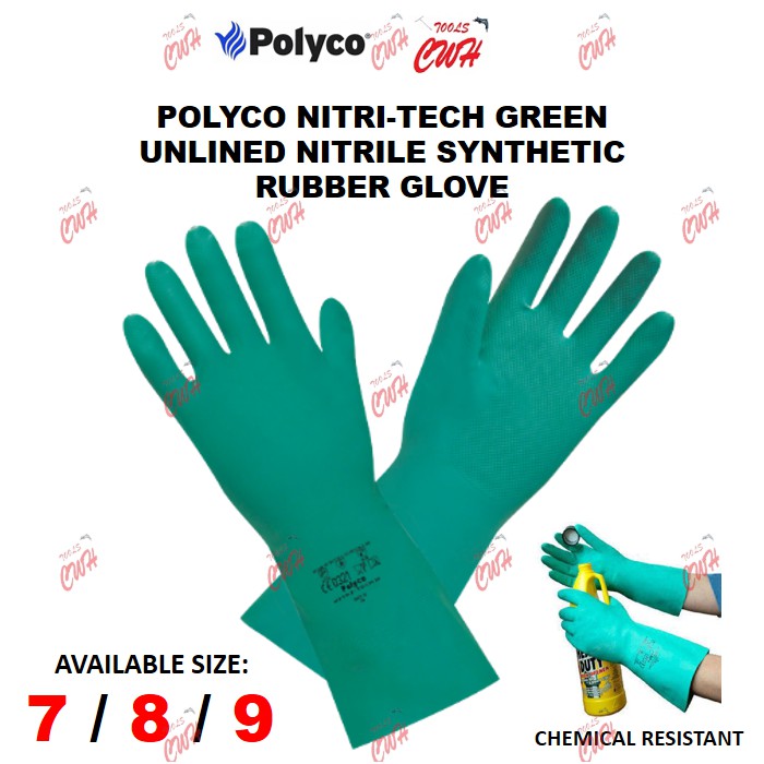 POLYCO NITRI-TECH GREEN UNLINED NITRILE SYNTHETIC RUBBER GLOVE INDUSTRY ...