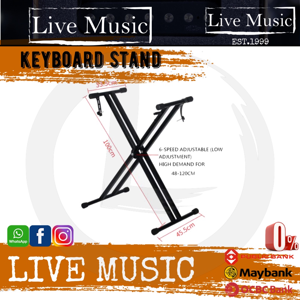 Live Music KS2 Keyboard stand Piano stand Portable Double X Stand