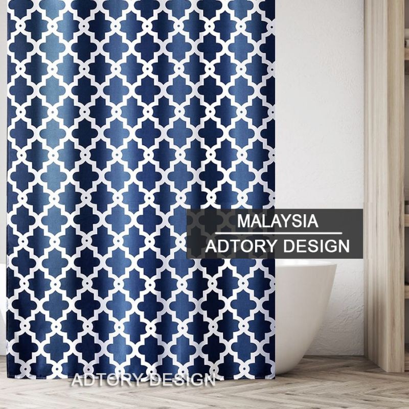 Adtory Premium Retro Shower Curtain Mid, Dark Blue And White Shower Curtain