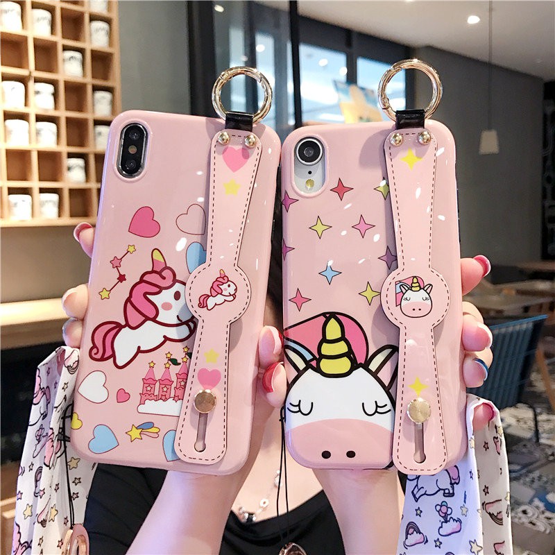 Cute Girly Casing Iphone 6 6s 7 8 Plus X Xs Xr Xsmax Case Unicorn Apple Phone Cover With Wrist Strap Ring Holder Pink Shopee Malaysia