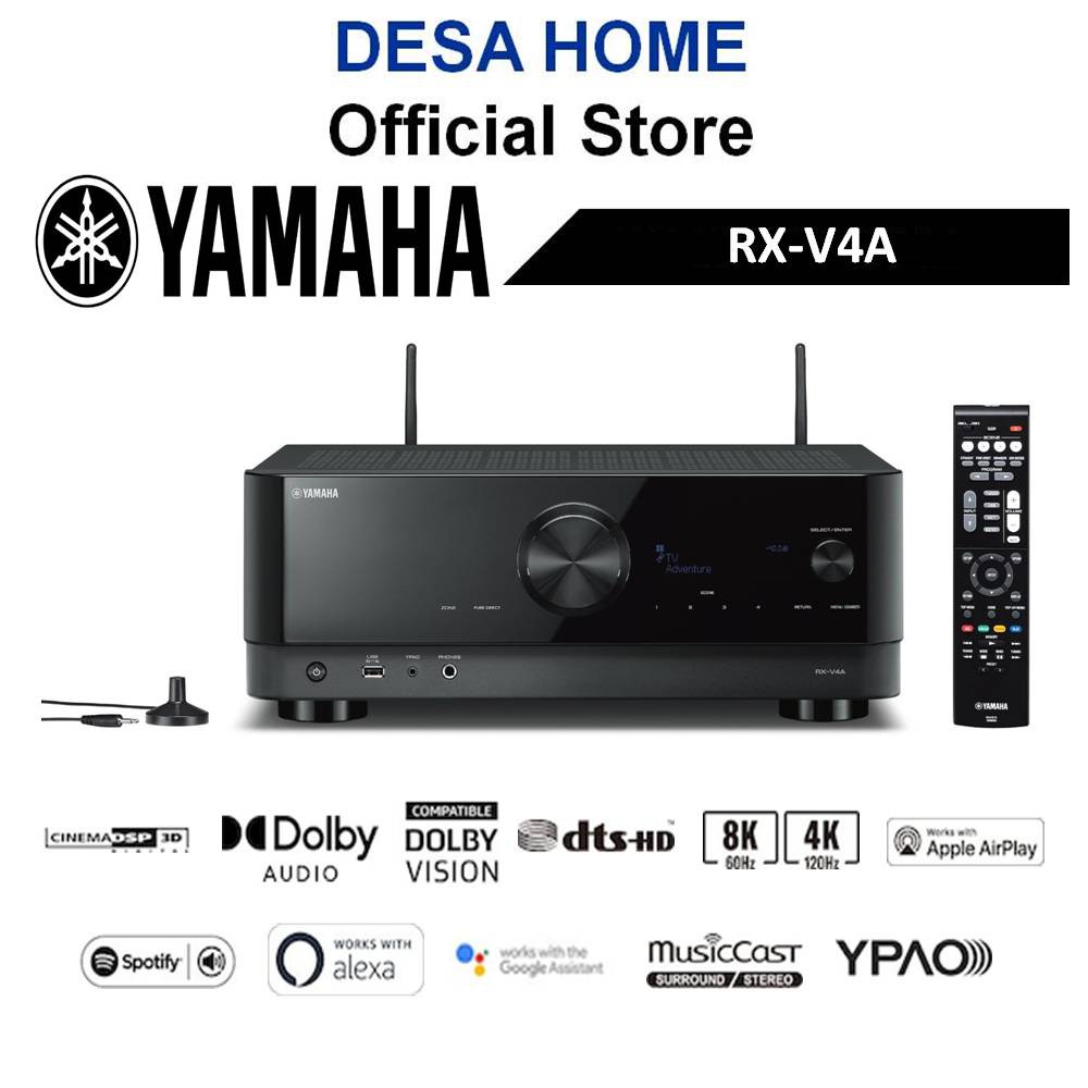 YAMAHA RX-V4A 5.2 Channel 8K Network A/V Receiver (80W)