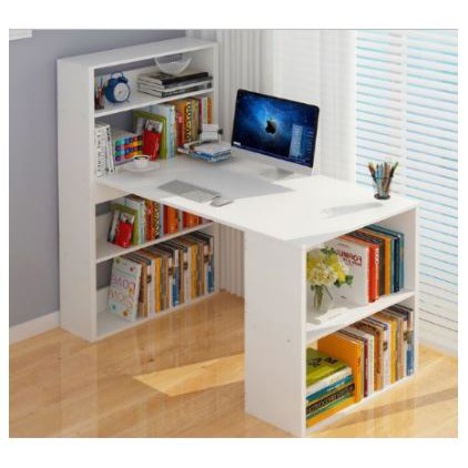 White! Meja Komputer Meja Study Meja Belajar Dengan Rak Buku Computer Table Study Table Study Desk Office Table
